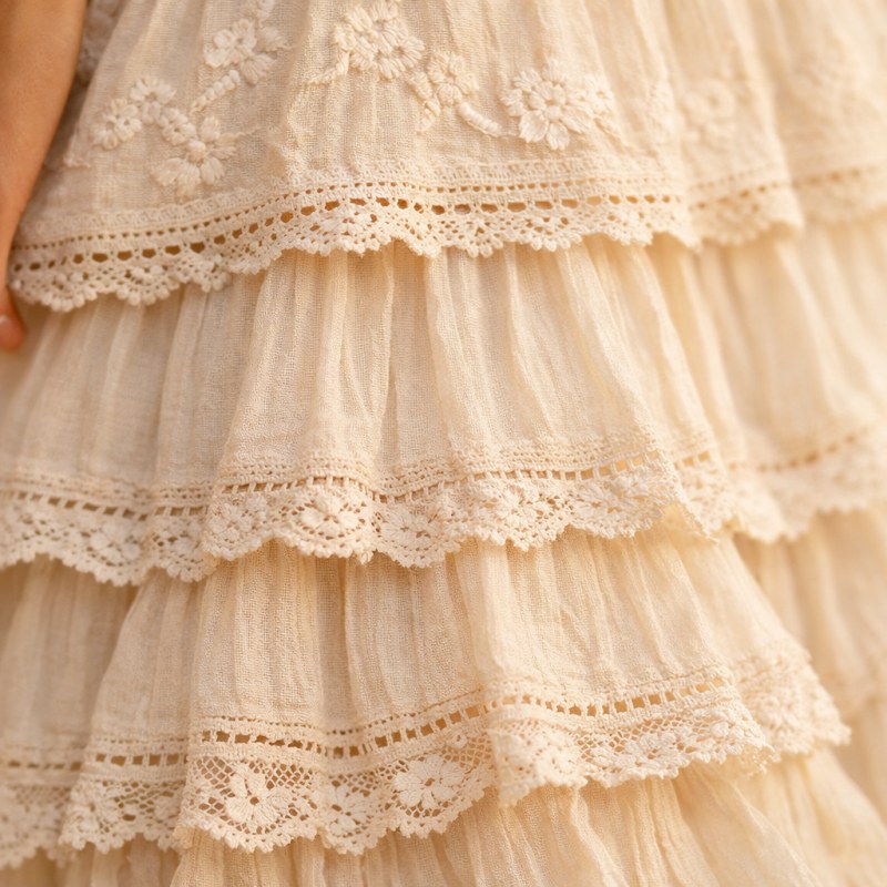 Detail boho sukne s výšivkou a vrstvením
