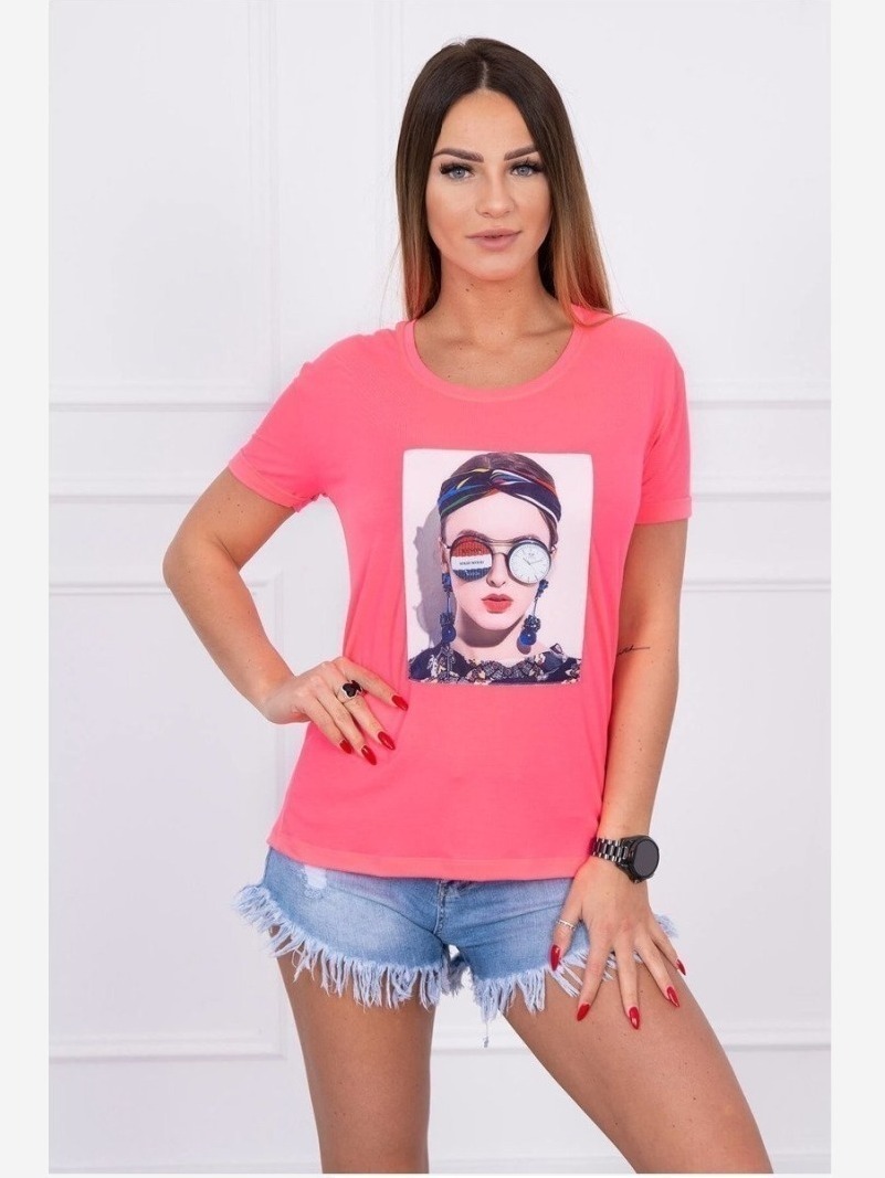 Tričko s grafikou ženy ružový neón