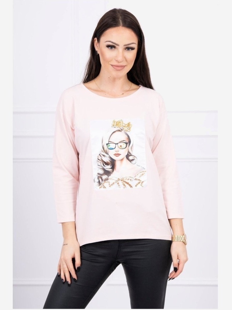 Tričko s grafikou dievčaťa v okuliaroch 3D ružová
