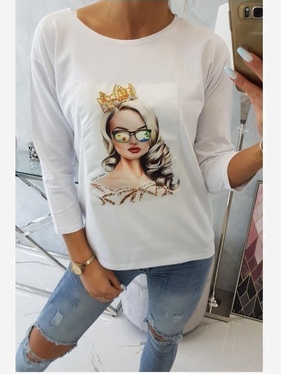 Tričko s grafikou dievčaťa v okuliaroch 3D biela