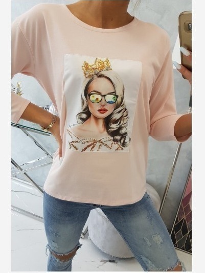 Tričko s grafikou dievčaťa v okuliaroch 3D ružová