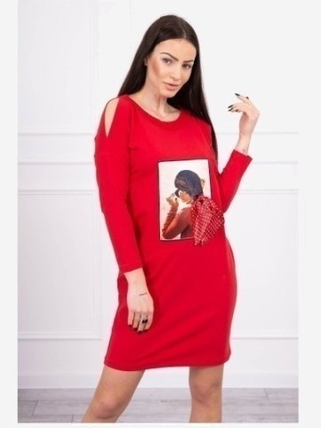 Šaty s grafikou 3D červená