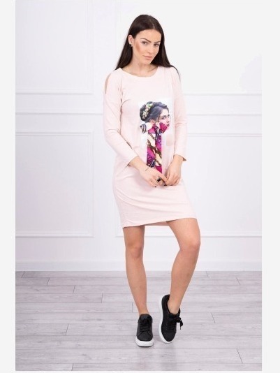 Šaty s grafikou a farebným lukom 3D ružová