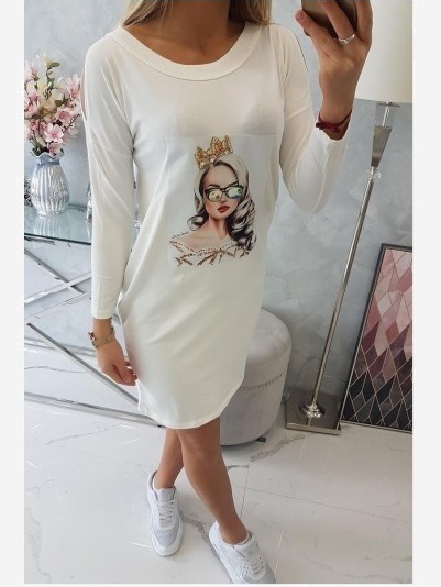 Šaty s grafikou dievčaťa v okuliaroch 3D biela
