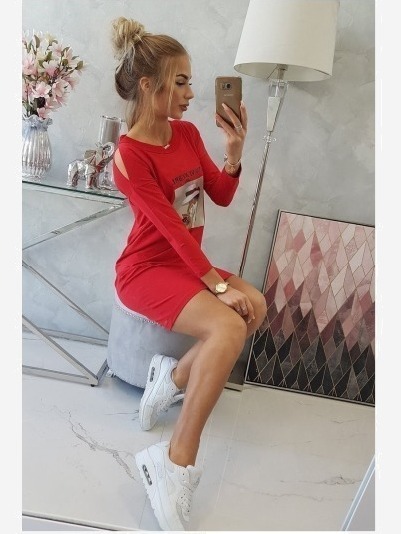 šaty with print Basket červená