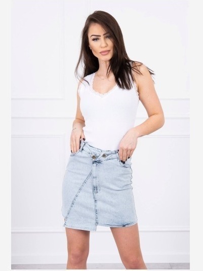džínsová sukňa s dlhšou prednou časťou